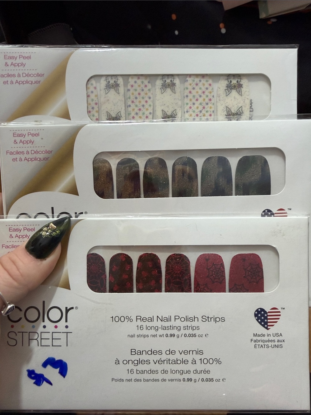 Color Street Red Spiderweb & Dot Nail Polish Strips - Red, Black, Gold Accents